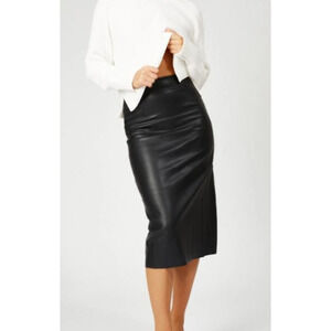 Silk & Salt Vegan Leather Skirt Black NWT sz M midi black pencil straight